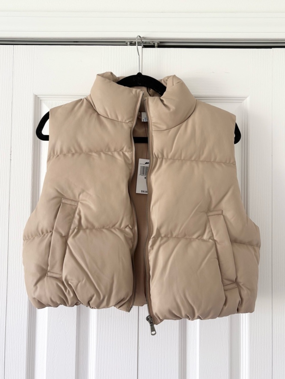 NWT Double Zero Cropped Beige Leather Puffer Vest